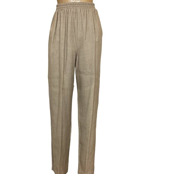 VTG Saint Germain Paris Woven Rayon Pull On Trouser Pants Sz L Brown 141X - Picture 2 of 8
